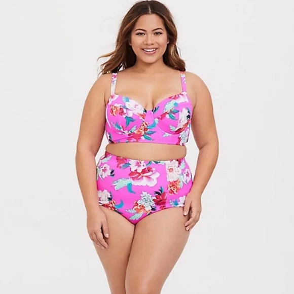Torrid Neon Pink Floral Swimsuit Set